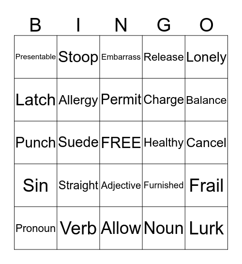 Vocabulary Bingo Card