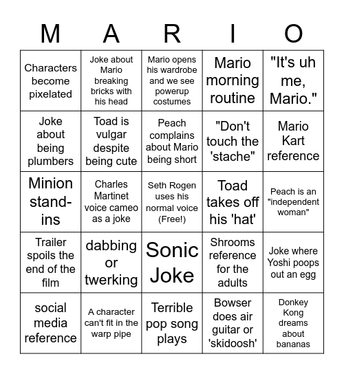 Mario Trailer Bingo Card