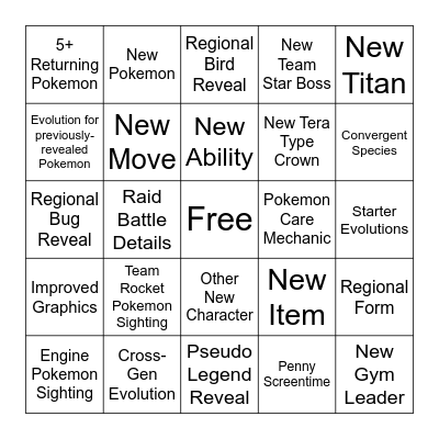 10/6 SV Trailer Predictions Bingo Card