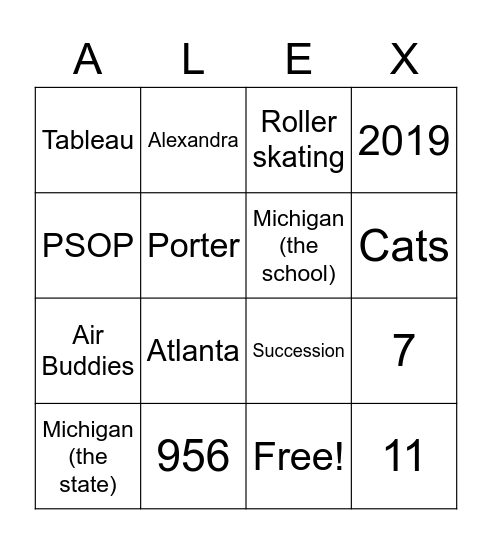Farewell, Alex! Bingo Card