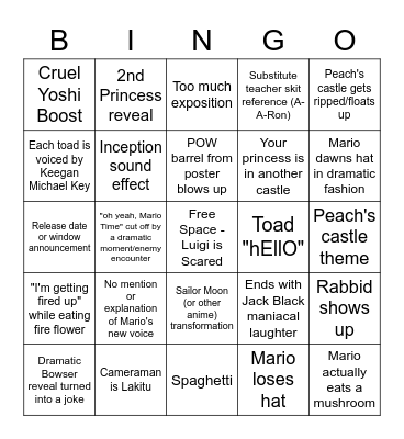 Townhouse Gang Mario Movie Bingo Card