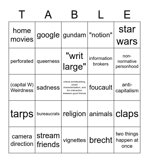 Friends at the (Bingo) Table Bingo Card