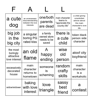 hallmark movie tropes Bingo Card