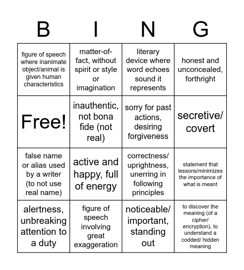 Vocab #7 Bingo Card