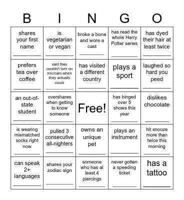BESTIES BINGO!!! Bingo Card