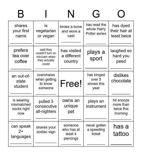 BESTIES BINGO!!! Bingo Card