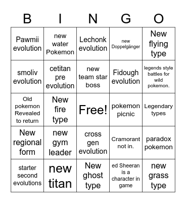 Pkmn SV trailer Bingo Card