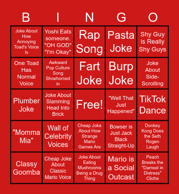 Mario Bros Movie Trailer Bingo Card