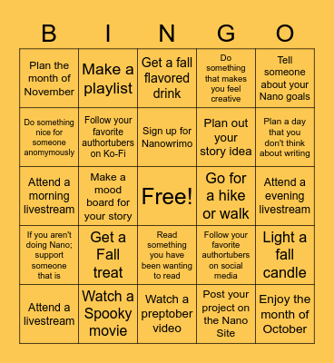 PREPTOBER BINGO Card