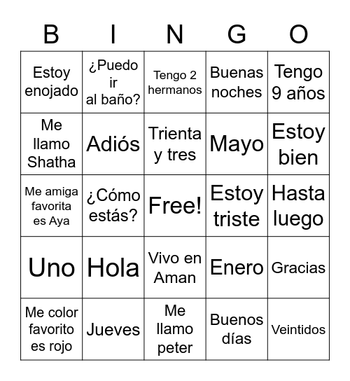 íVamos a jugar! Bingo Card