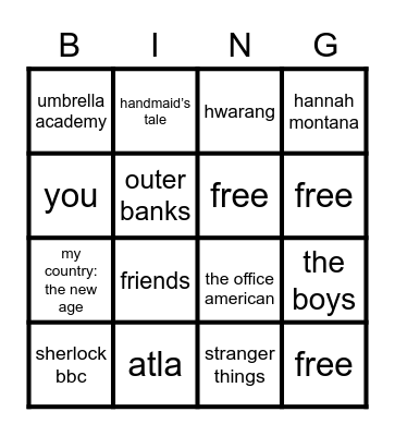 favourite shows Bingo Card
