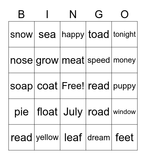 Long E, I, O Bingo Card