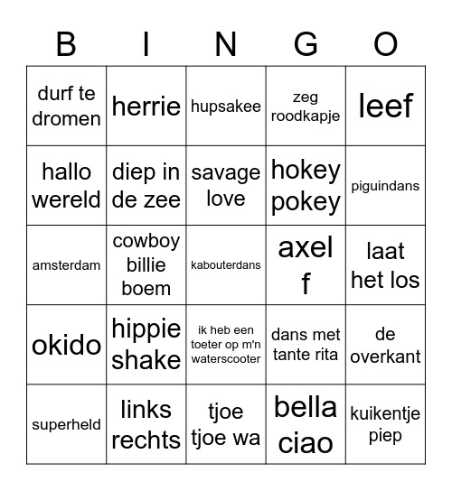 Muziek Bingo Card