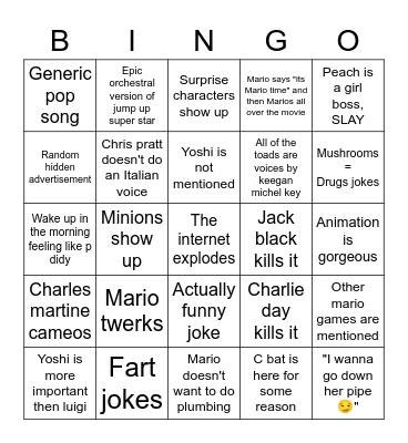 MARIO MOVIE TRAILER Bingo Card