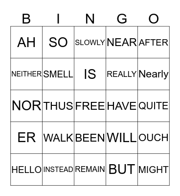 Parts of Speech Bingo Card