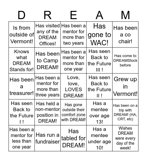 DREAM BINGO! Bingo Card
