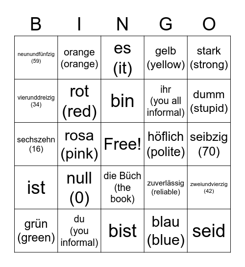 Deutsch Bingo Card