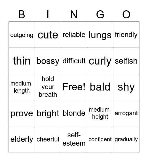 Gateway B1+ Unit 1 Vocabulary Bingo Card