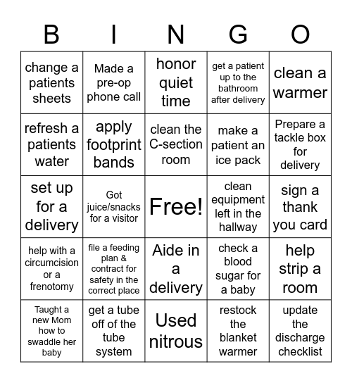 Nursing Assistants Bingo Card