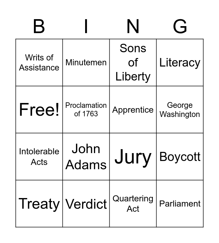 Term Review - Vocabulary Bingo Card