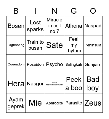 Bismillah menang Bingo Card