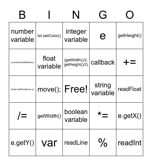 JavaScript Bingo Card