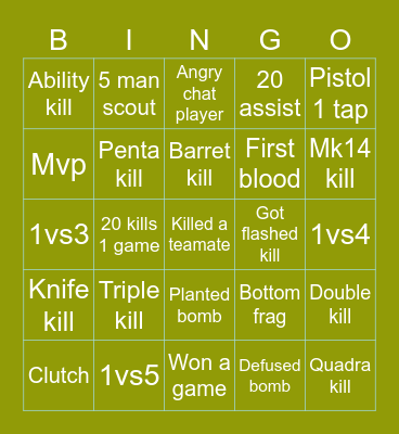 Hyper front Bingo Card