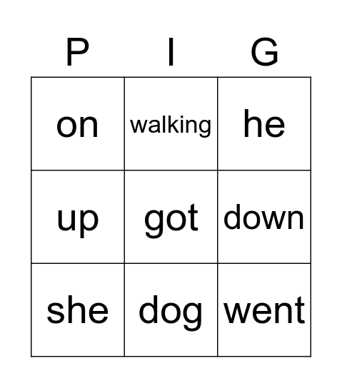 Silly Sally Bingo Card