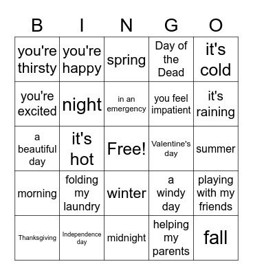 WHEN Bingo Card