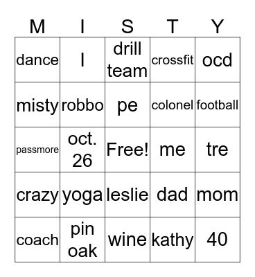 Misty Bingo Card