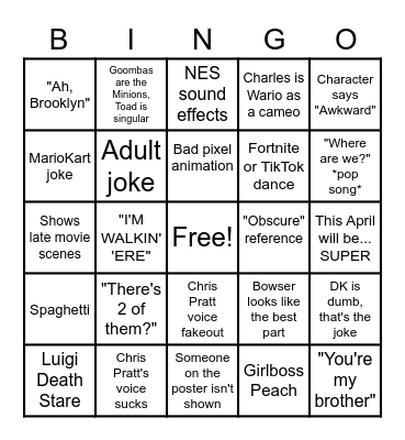 Mario Trailer Bingo Card