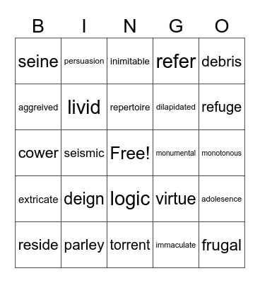 Vocabulary List 7 Bingo Card