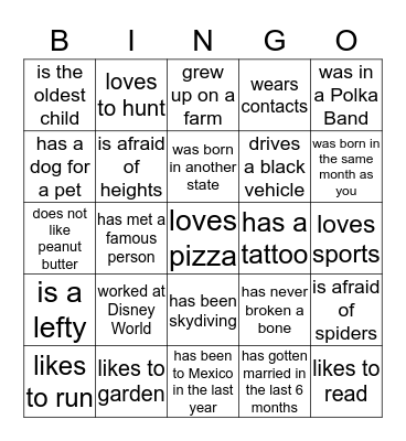 Ice Breaker Bingo Card