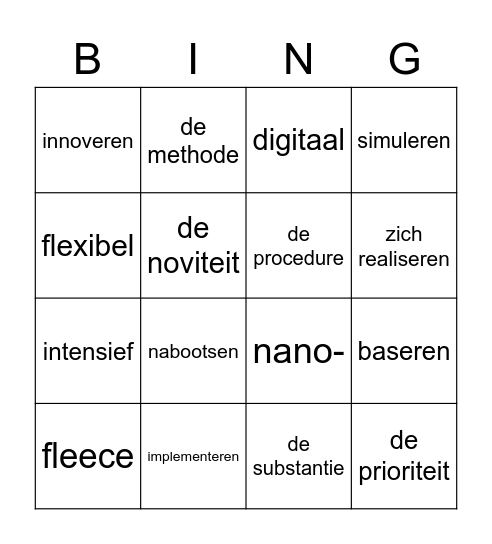 Woorden les 5 Ruimte Bingo Card
