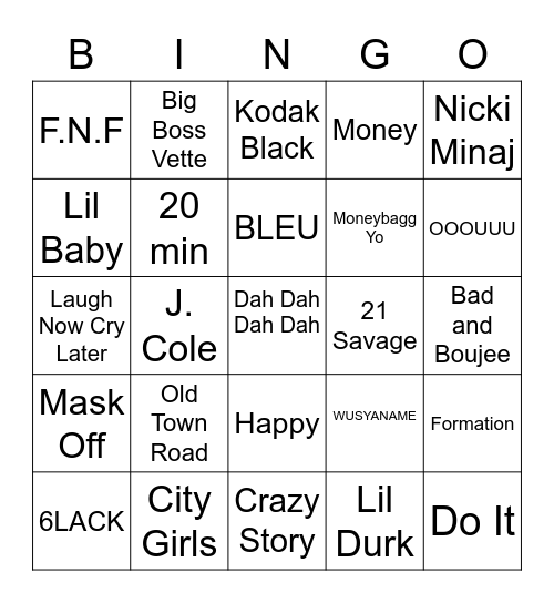 TRAP Bingo Card