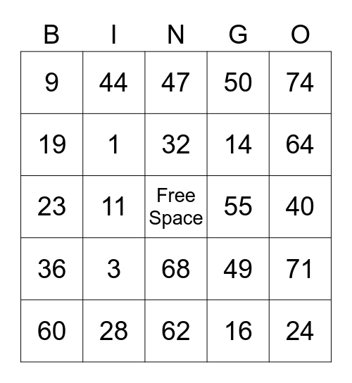 ASL Bingo Card