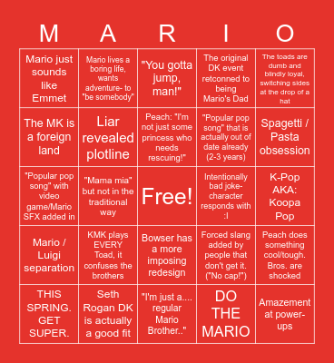 Super Freakin' Mario Baybee Bingo Card