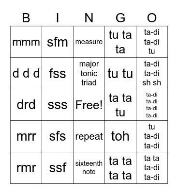 Musical Dictation Bingo Card