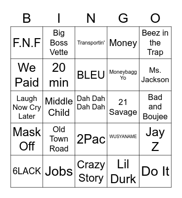 TRAP Bingo Card