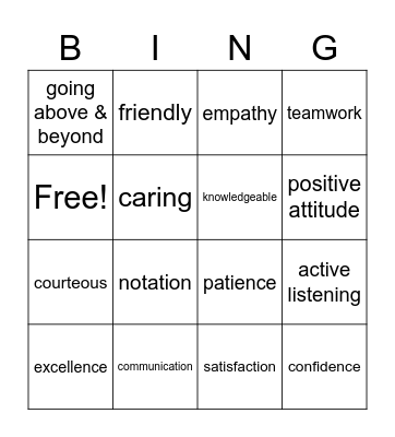 Customer Service Week Bingo Card