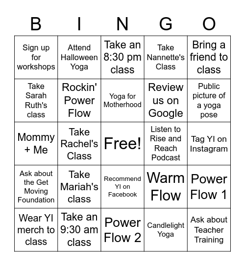 Yoga Innovations Bingo Card