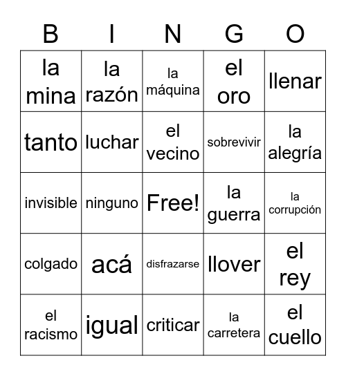 De donde vengo yo Bingo Card