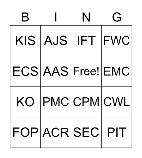 ACRONYMS BINGO Card