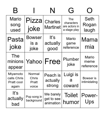 Mario movie trailer Bingo Card