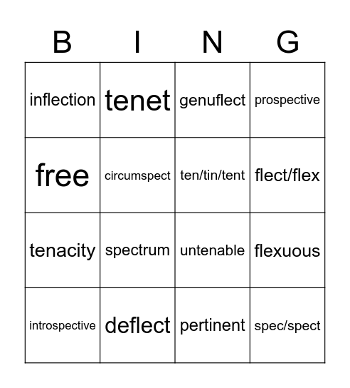 Unit 2, Set 2 Vocabulary Bingo Card