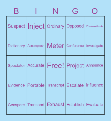 WIN Group Vocabulary Bingo Card