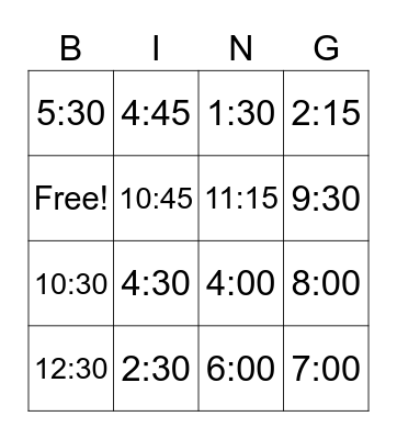 Telling time in Spanish Bingo Card