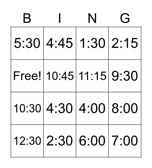 Telling time in Spanish Bingo Card