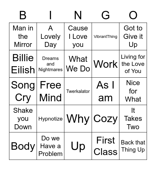 Hip Hop and R&Bingo Card