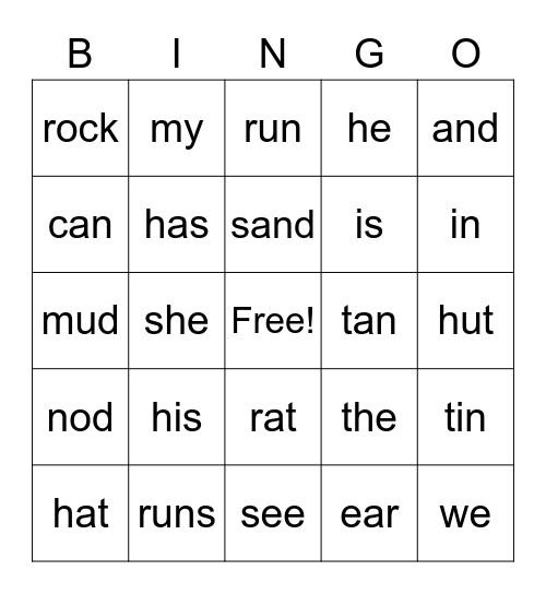 Second Grade Bingo Card